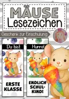 Vorschau - Mal- und Bastelvorlagen - Mausklasse Lesezeichen als Geschenk zur Einschulung - Deckblatt