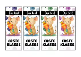 Vorschau - Mal- und Bastelvorlagen - Mausklasse Lesezeichen als Geschenk zur Einschulung - Seite 1