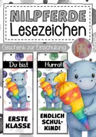 Vorschau - Mal- und Bastelvorlagen - Nilpferdklasse Lesezeichen als Geschenk zur Einschulung - Deckblatt