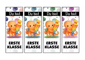 Vorschau - Mal- und Bastelvorlagen - Oktopusklasse Lesezeichen als Geschenk zur Einschulung - Seite 1