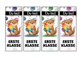 Vorschau - Mal- und Bastelvorlagen - Otterklasse Lesezeichen als Geschenk zur Einschulung - Seite 1