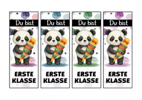 Vorschau - Mal- und Bastelvorlagen - Pandaklasse Lesezeichen als Geschenk zur Einschulung - Seite 1
