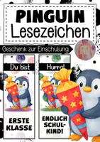 Vorschau - Mal- und Bastelvorlagen - Pinguinklasse Lesezeichen als Geschenk zur Einschulung - Deckblatt