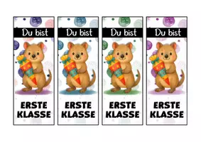 Vorschau - Mal- und Bastelvorlagen - Quokkaklasse Lesezeichen als Geschenk zur Einschulung - Seite 1