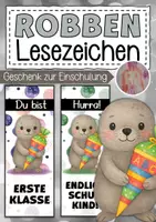 Vorschau - Mal- und Bastelvorlagen - Robbenklasse Lesezeichen als Geschenk zur Einschulung - Deckblatt