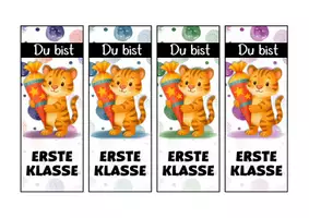 Vorschau - Mal- und Bastelvorlagen - Tigerklasse Lesezeichen als Geschenk zur Einschulung - Seite 1
