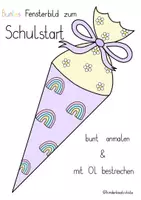 Vorschau - Mal- und Bastelvorlagen - Fensterbilder basteln: Bunte Schultüten 🎉 - Deckblatt