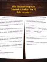 Vorschau - Arbeitsblätter - Die Entstehung von Gewerkschaften im 19 Jahrhundert - Deckblatt