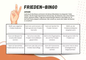 Vorschau - Arbeitsblätter - Frieden - Bingo (12 Aktions- und Wissensfeldern) - Seite 1