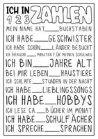 Vorschau - Mal- und Bastelvorlagen - Ich in Zahlen - Witziger Kennenlern Steckbrief für den Schulstart - Seite 1