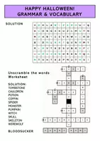 Vorschau - Arbeitsblätter - Halloween Riddles - Crossword - Word Search - Unscramble the words - Seite 1