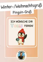 Vorschau - Mal- und Bastelvorlagen - Winter-/Weihnachts Feriengruß Pinguin Klasse - Deckblatt