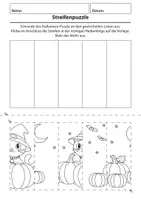 Vorschau - Arbeitsblätter - Halloween: Streifenpuzzle mit Kätzchen - Seite 1