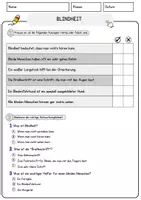 Vorschau - Arbeitsblätter - Blindheit Arbeitsblätter mit Fragen Lesetraining mit Lösungen Lesetext - Seite 2