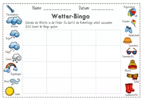 Vorschau - Arbeitsblätter - Bingo zum Thema Wetter - Seite 1