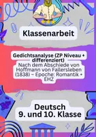 Vorschau - Fördermaterial/Inklusion - Klassenarbeit Deutsch – Gedichtanalyse (ZP 10 Niveau) - Deckblatt