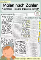 Vorschau - Arbeitsblätter - Malen nach Zahlen "Zeitformen - Präsens, Präteritum, Perfekt" - Deckblatt