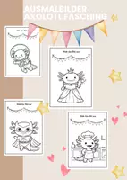 Vorschau - Mal- und Bastelvorlagen - Axolotl Fasching Ausmalbilder – Tierischer Malspaß zum Karneval! - Deckblatt