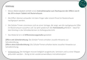 Vorschau - Fördermaterial/Inklusion - Instruktionsplan: Ziffern im Rasierschaum nachspuren - Seite 1