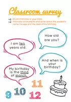 Aperçu - Feuilles d'exercices - Classroom survey: How old are you? When is your birthday? - Page de couverture