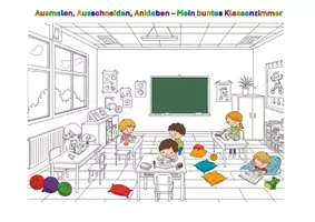 Vorschau - Mal- und Bastelvorlagen - Ausmalen Ausschneiden Ankleben – Mein buntes Klassenzimmer - Deckblatt
