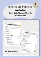 Vorschau - Arbeitsblätter - Die Form von Gedichten beschreiben (inkl. Musterlösung) - Deckblatt