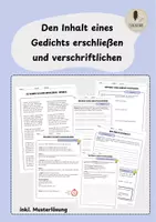 Vorschau - Arbeitsblätter - Den Inhalt eines Gedichts erschließen und verschriftlichen (inkl. Musterlösung) - Deckblatt