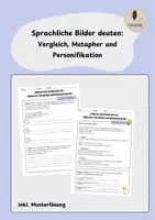 Vorschau - Arbeitsblätter - Sprachliche Bilder deuten- Vergleich, Metapher und Personifikation (inkl. Musterlösung) - Deckblatt