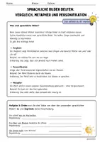 Vorschau - Arbeitsblätter - Sprachliche Bilder deuten- Vergleich, Metapher und Personifikation (inkl. Musterlösung) - Seite 2