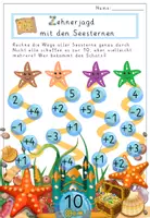 Vorschau - Arbeitsblätter - Zur Zahl 10 - Rechenwege mit Seesternen | Plus und Minus bis 10 - Seite 1