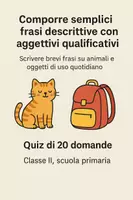 anteprima - Quiz - Scrivere brevi frasi su animali e oggetti di uso quotidiano - Quiz - Pagina di copertina