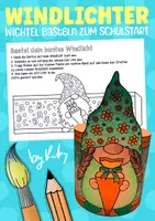 Vorschau - Mal- und Bastelvorlagen - Wichtel mit Schultüten - Windlichter zum Malen & Basteln für die Einschulung & den Schulstart - Deckblatt