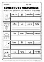 Vista previa - Hojas de trabajo - Construir oraciones - página 1