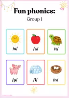 Vista previa - Refuerzo / NEE / Materiales de apoyo - Recurso completo de Phonics (Grupo 1) - Primeros 6 sonidos en inglés. - página 1