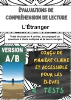 Aperçu - Tests - 📘 4 évaluations de lecture sur « L’Étranger » de Albert Camus (versions A/B) – pour un contrôle ciblé chapitre par chapitre en classe - Page de couverture