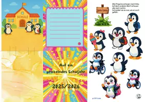 Vorschau - Mal- und Bastelvorlagen - Prickelnde 3D Pinguin Karte - Brausepulver zum Schulstart - Seite 3