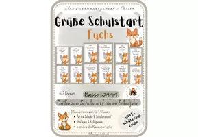 Vorschau - Anderer Materialtyp - Grüße neues Schuljahr Schulstart 1.-5 Fuchs m. Schultüte - Seite 1