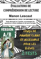 Aperçu - Tests - 📘 2 évaluations de lecture sur « Manon Lescaut » de Abbé Prévost (versions A/B) – pour un contrôle ciblé chapitre par chapitre en classe - Page de couverture