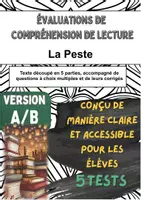 Aperçu - Tests - 📘 5 évaluations de lecture sur « La Peste » de Albert Camus (versions A/B) – pour un contrôle ciblé chapitre par chapitre en classe - Page de couverture