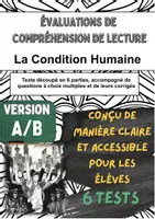 Aperçu - Tests - 📘 5 évaluations de lecture sur « La Condition Humaine » de André Malraux (versions A/B) – pour un contrôle ciblé chapitre par chapitre en classe - Page de couverture