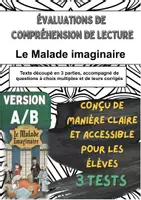 Aperçu - Tests - 📘 Évaluations de lecture sur « Le Malade imaginaire » de Molière (versions A/B) – pour un contrôle ciblé acte par acte en classe - Page de couverture