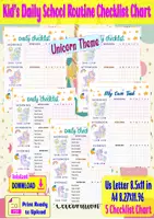 Aperçu - Apprentissages en autonomie - Kid’s Daily School Routine Checklist Chart – Unicorn Theme - Page de couverture