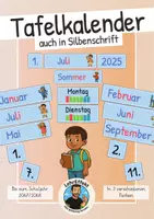 Vorschau - Mal- und Bastelvorlagen - Tafelkalender - Klassenzimmer-Deko in verschiedenen Farben & Silbenschrift - Deckblatt