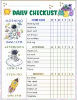 Aperçu - Apprentissages en autonomie - Kid’s Daily School Routine Checklist Chart – Space Theme - Page 1