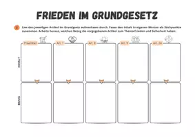 Vorschau - Arbeitsblätter - Frieden im Grundgesetz - Artikel Recherche - Seite 1