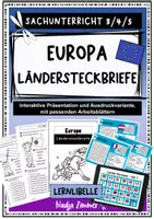 Vorschau - Arbeitsblätter - Ländersteckbriefe Europas - Interaktive Präsentation mit Ausdruckvariante und Arbeitsblättern Klasse 3,4,5 - Deckblatt