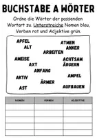 Vorschau - Lehrpläne/Lehrermaterial - Wortarten Buchstabe A - DaZ/DaF, Deutsch (Nomen, Verben, Adjektive) - Seite 1