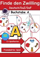 Vorschau - Spiele - Finde den Zwilling Buchstabe A - DaZ/DaF, Deutsch (Grundschule) Kartenspiel - Deckblatt