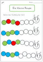 Vorschau - Arbeitsblätter - Farbmuster fortsetzen - Raupen gestalten | Klasse 1 - Seite 1