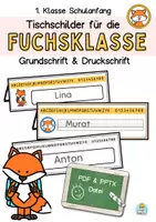 Vorschau - Mal- und Bastelvorlagen - Fuchsklasse Tischschilder, Namensschilder zum Schulanfang 1.Klasse - Deckblatt